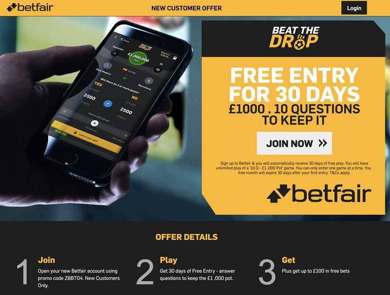 Win up to £1,000 with Betfair’s Beat The Drop - Free Bets Promotions